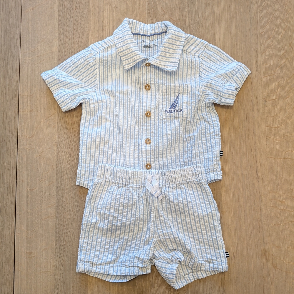 Nautica Infant Blue and White Striped Set